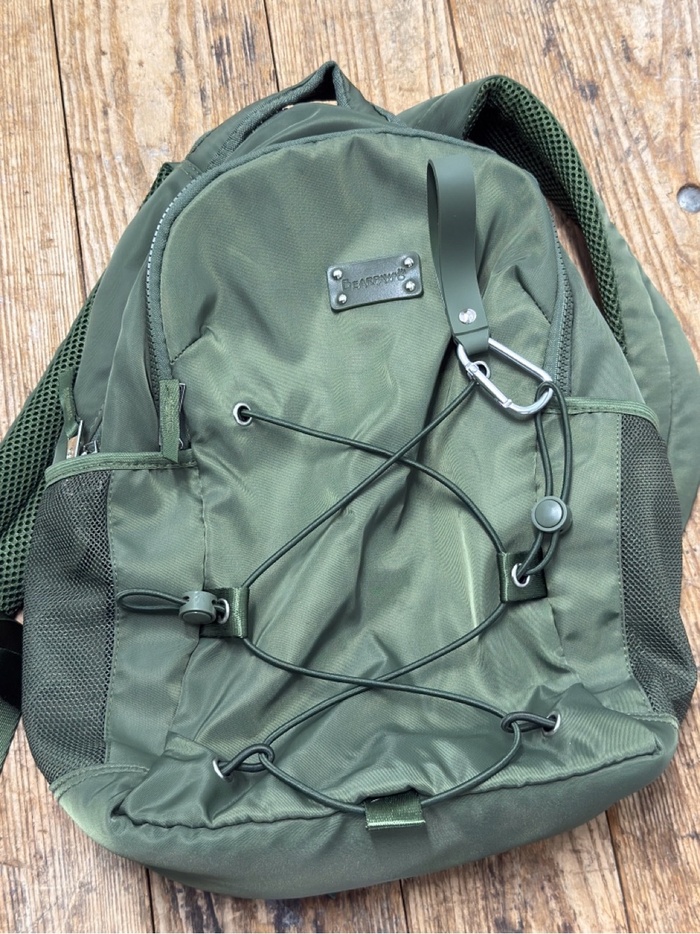 BearPaw Olive Green Backpack with Bungee Front